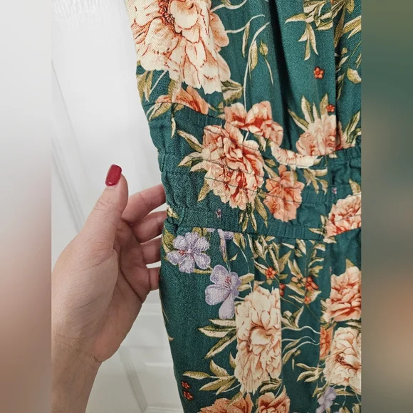 American eagle small green floral spring short sleeve elastic waist romper - Picture 6 of 10